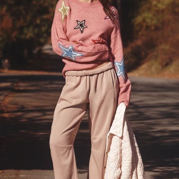 Electric & Rose Pink Mohair Wool Blend Sweater with Stars Anthropologie Medium - Picture 2 of 11